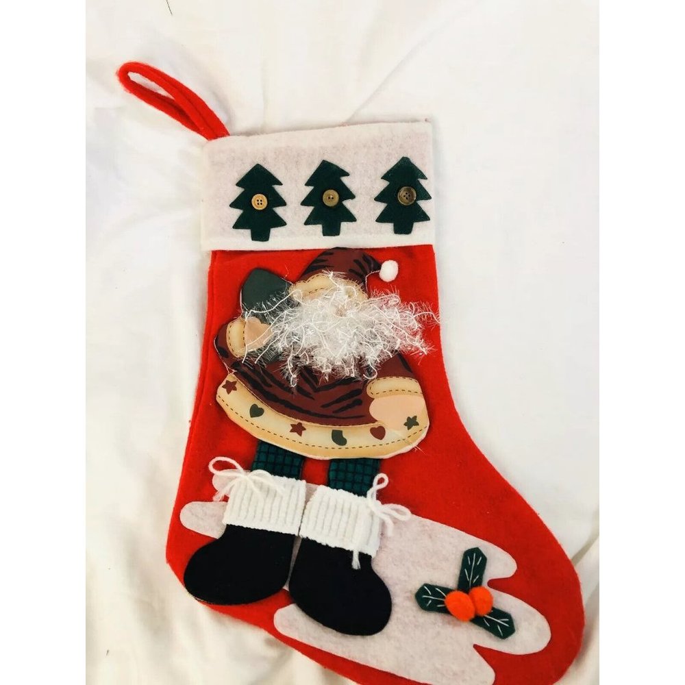 Handmade applique Santa Design Christmas Holiday Stocking vintage